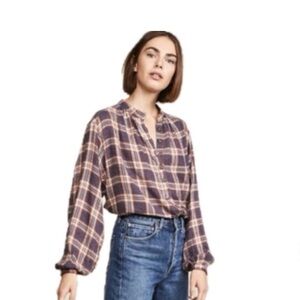 Free People Northern Bound Plaid Flannel L/S Popover Shirt Women's Size M